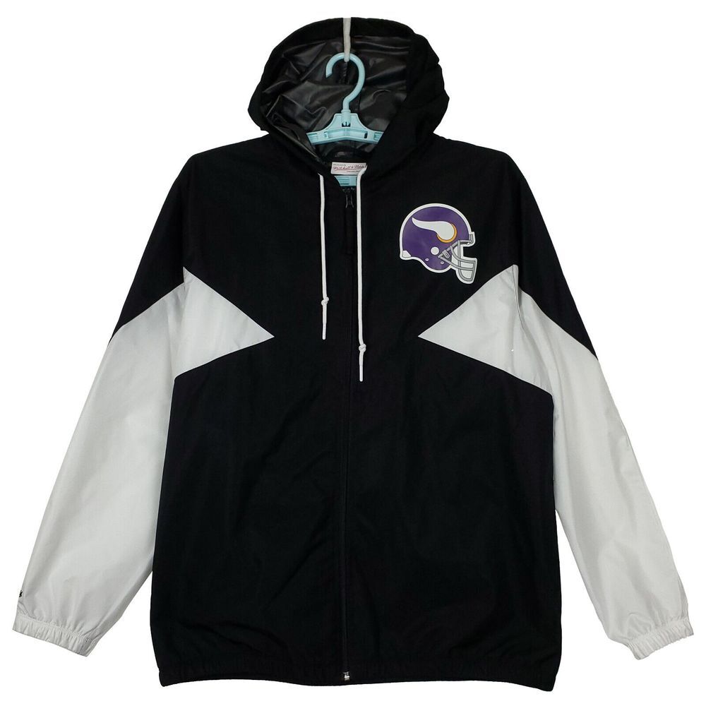 Minnesota Vikings Mitchell & Ness NFL Large Windbreaker Jacket Black White NWT